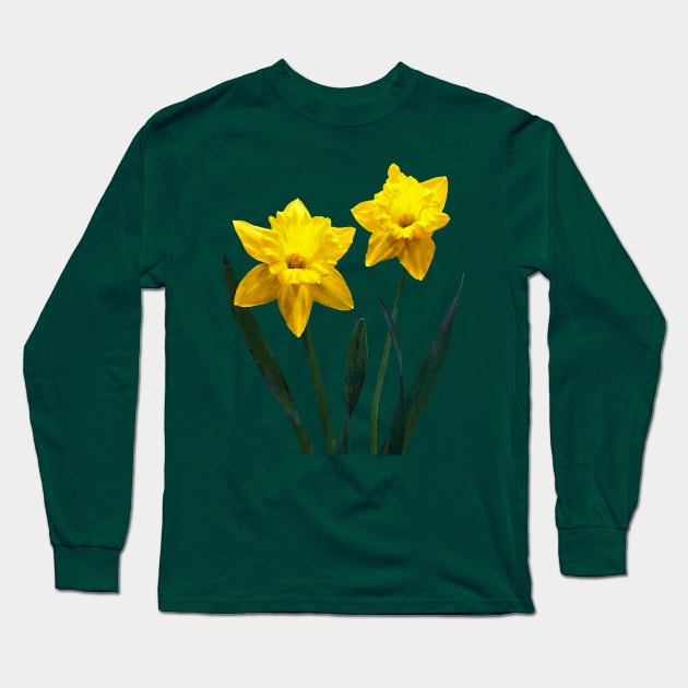 Yellow Daffodil Pair Long Sleeve T-Shirt by SusanSavad